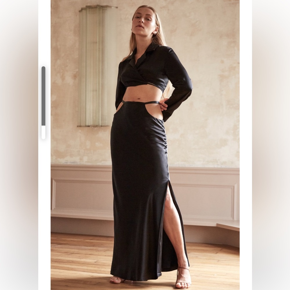 NWT sold out MICHAEL LO SORDO black silk satin Maxi Skirt